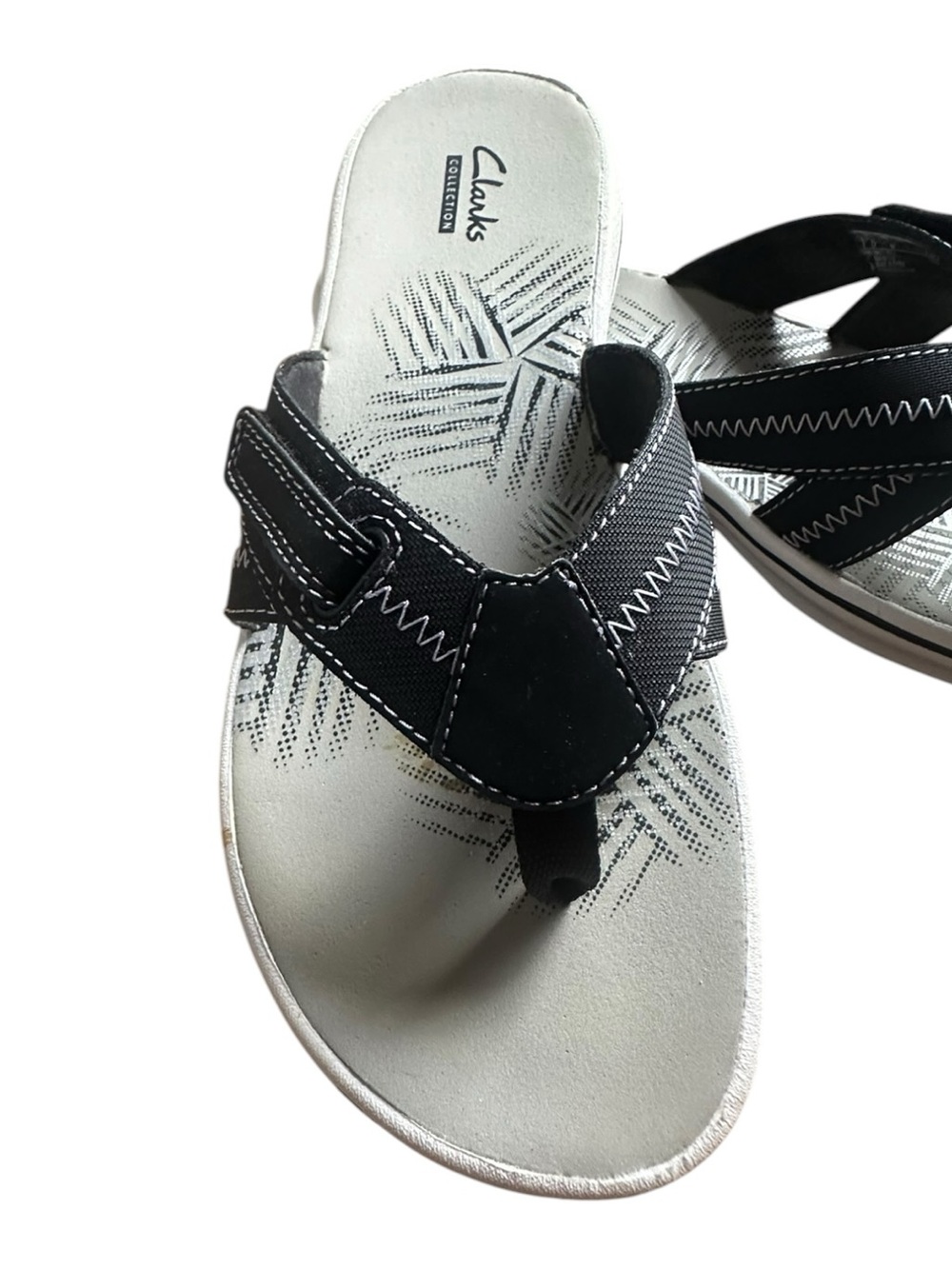 Clarks Women’s Brinkley Calm Sandals – Black/White Thong Style – Size 8M - Picture 4 of 11